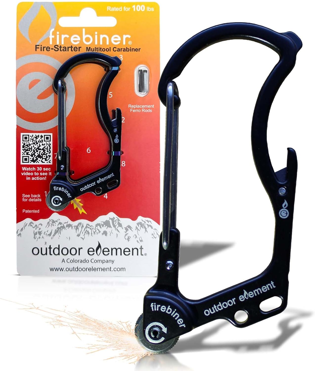 Firebiner 6-in-1 Fire-Starting Carabiner EDC Emergency Multitool -Keychain,Utility Blade,Bottle Opener,& More