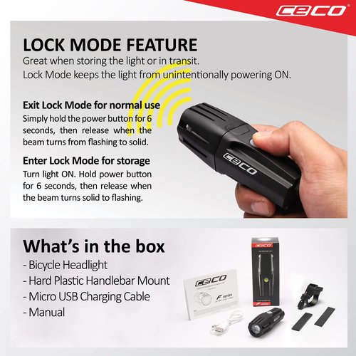 CECO-USA: 1,000 Lumen USB Rechargeable Bicycle Headlight – HARD MOUNT VERSION - Tough & Durable IP67 Waterproof & FL-1 Impact Resistant– Super Bright Model F1000 – For Commuters, Road & Mountain Bikes