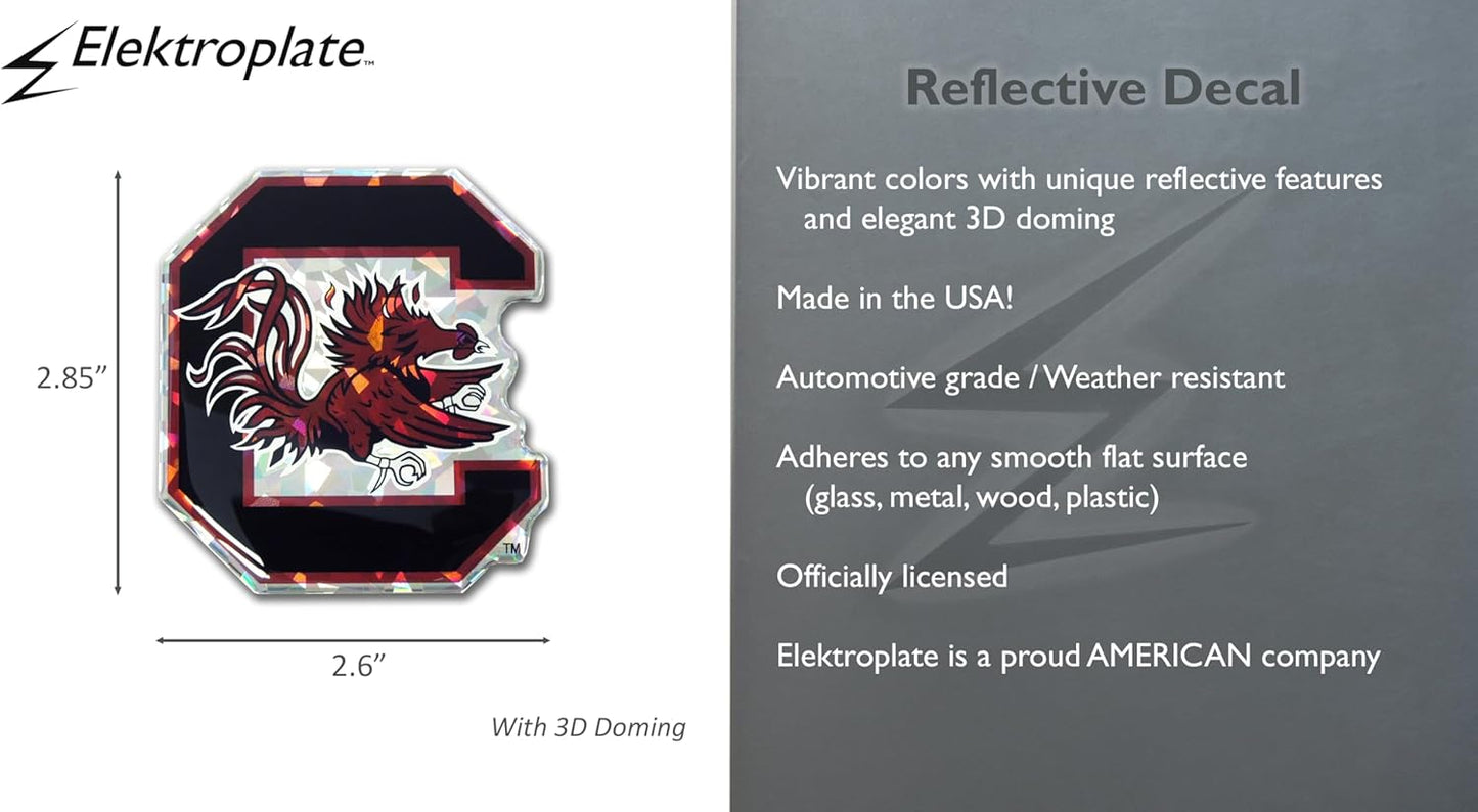 Elektroplate Officially Licensed South Carolina Gamecocks Garnet Reflective Decal | Premium 3D Doming All Weather Sticker for Car, Water Bottle, Laptop, Window, Cooler, Phone | Made in The USA
