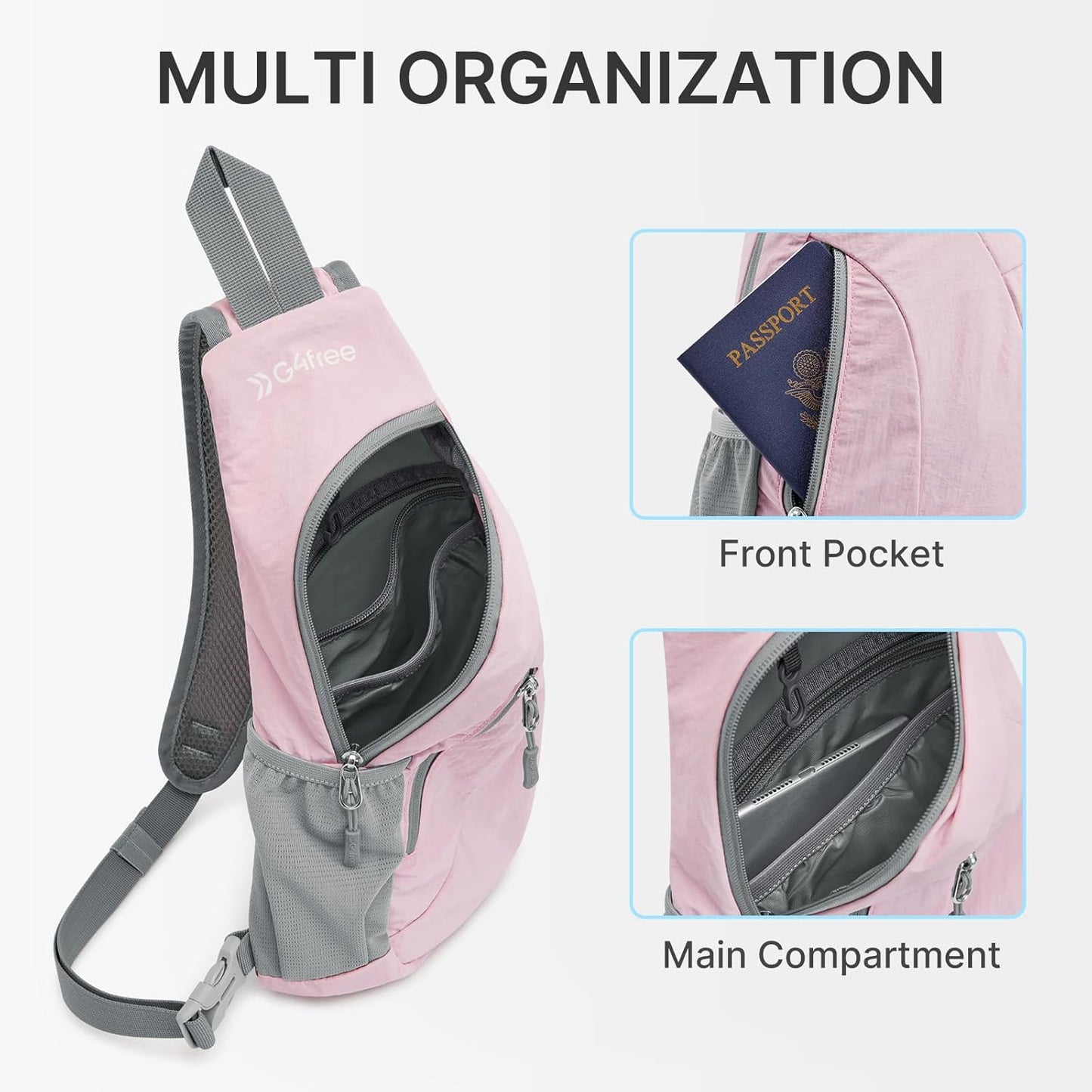 G4Free Sling Bag for Men Women, Small Crossbody Backpack Lightweight Chest Shoulder Bags for Travel, Outdoor and Sports (Black)