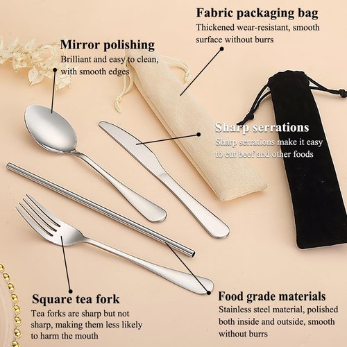 Kyraton Portable Flatware, Reusable Camping Flatware, Bento Box Flatware, Silverware For School/Work/Office/Outdoor, Dishwasher Safe, Set of 2 Packs