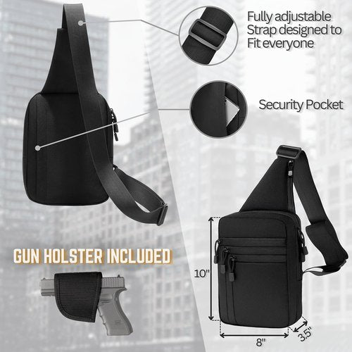 LINKA Tactical Sling Bag for Men - CCW Sling with Secure Chest Holster - Durable EDC Shoulder Bag for Everyday Use, Range, Hiking - Sleek