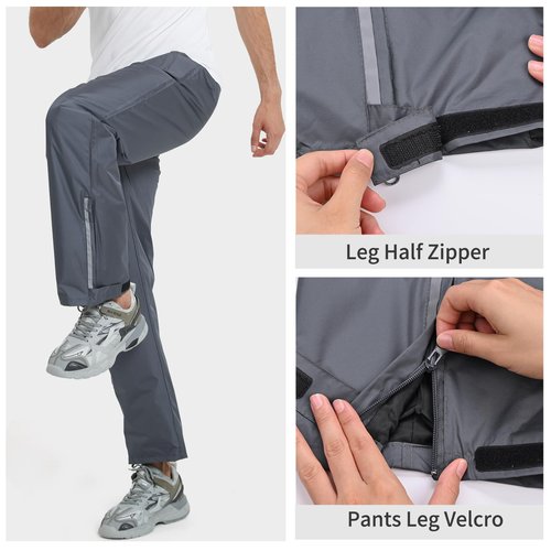 Ourcan Men's Rain Pants Over Pants Waterproof Windproof Pants Breathable Lightweight Suitable for Rainy Outdoors, Hiking, Golf, Fishing Gray