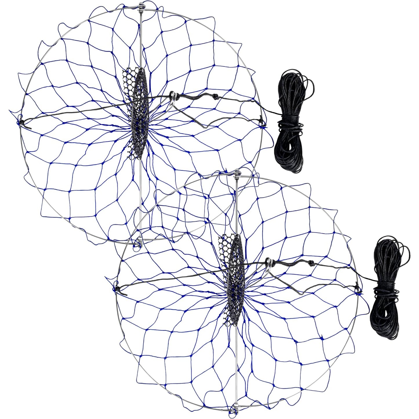 A1FISHER 2 Packs Round Castable Crab Traps Dia 24’’ with 110' Rope, PVC Mesh Bait Bag and Stainless Steel Bait Pin Kit