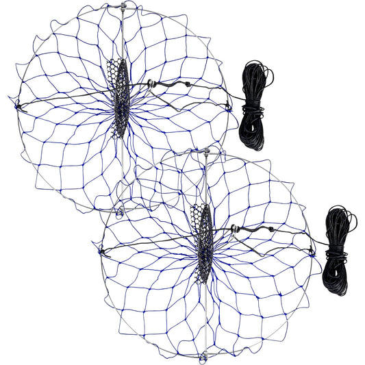 A1FISHER 2 Packs Round Castable Crab Traps Dia 24’’ with 110' Rope, PVC Mesh Bait Bag and Stainless Steel Bait Pin Kit