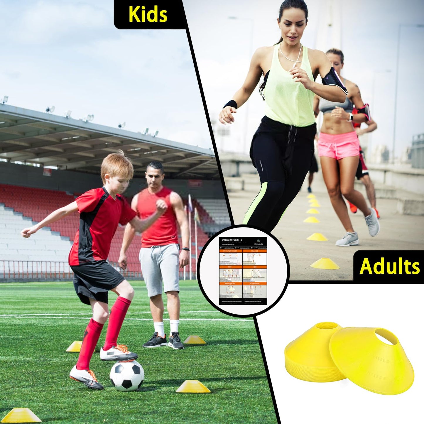 Gendeda Speed Agility Training Set, Includes Agility Ladder, Resistance Parachute, Jump Rope,5 Resistance Bands, Muscle Roller Stick and 10 Cones, Speed Training Equipment for Soccer Football (Yellow)