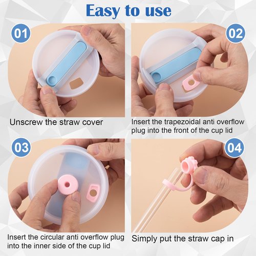 CustomyLife 3 Sets Spill Stoppers for 40oz Stanley Quencher H2.0, 10mm Straw Cover Cap, Square Leak Proof Lid, Round Lid Spill Plug, Silicone Leak Stopper Drinking Cup Accessories