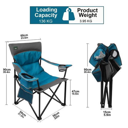 Northroad Foldable Camping Chair Heavy-Duty Outdoor Folding Chair Support Up to 300lbs for Hiking, Picnics, Patio, Beach, Fishing (Blue)