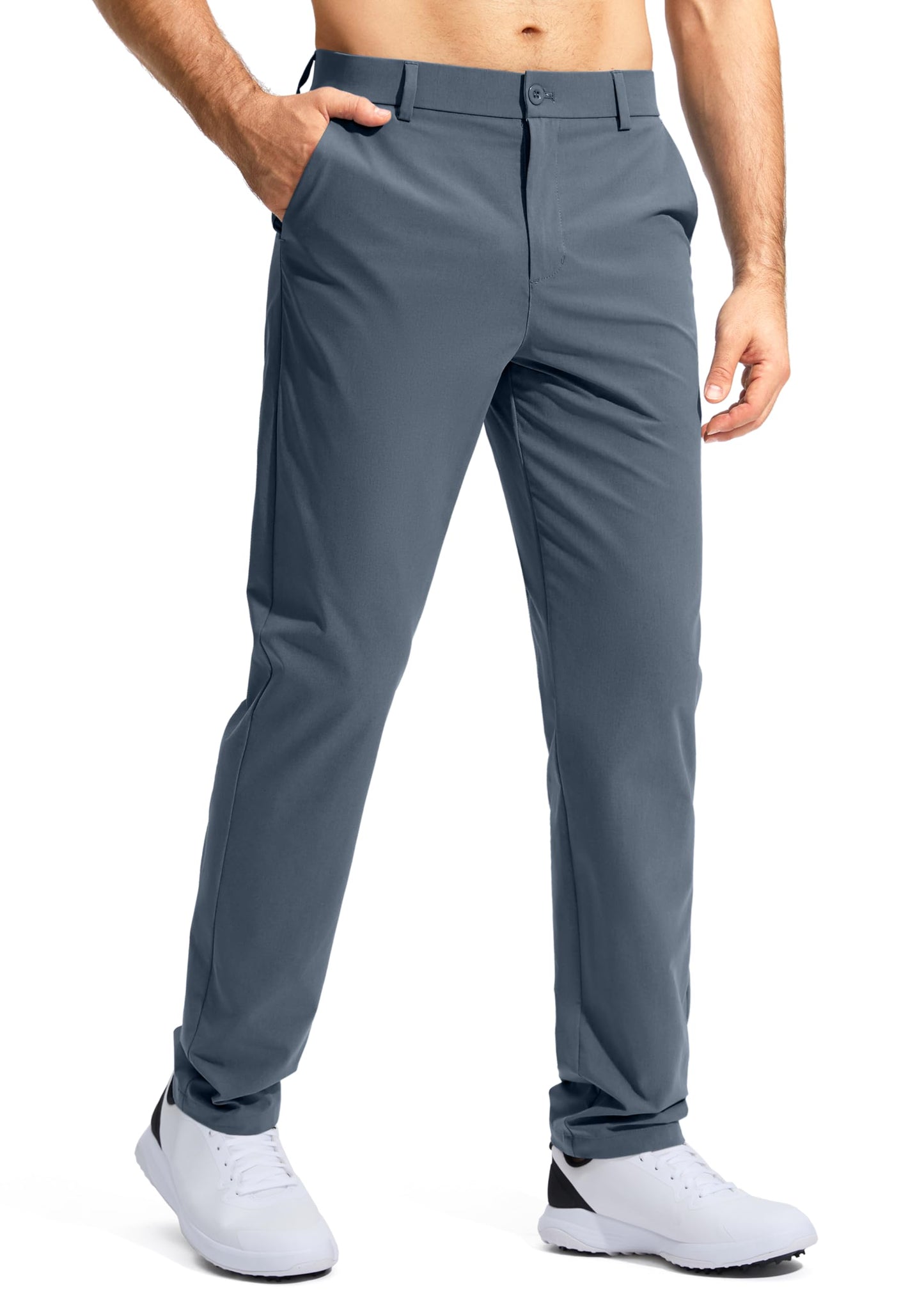 Pudolla Men's Golf Pants Work Dress Comfy Pants Casual Slacks Trousers with Pockets(Grey_Blue 35Wx32L)