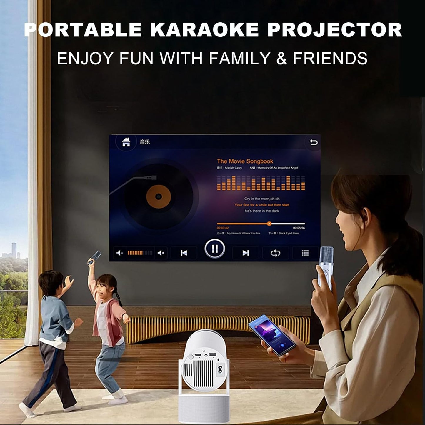 Mini Projector, HY300 PRO Portable Projector, Support 4K 1080P with Dual-Band WIFI6 5G Wireless 5.0 Bluetooth Android 11, 180° Rotatable, Auto Keystone Correction, 35"-130" Screen Video Projector