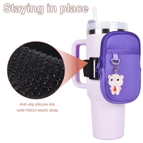 RUCHBA Neoprene Water Bottle Pouch Compatible with Stanley Tumbler Quencher Adventure IceFlow Compatible with Simple Modern with Handle 20oz 30oz 40oz, Gym Tumbler Cup Accessories Bag for Sports