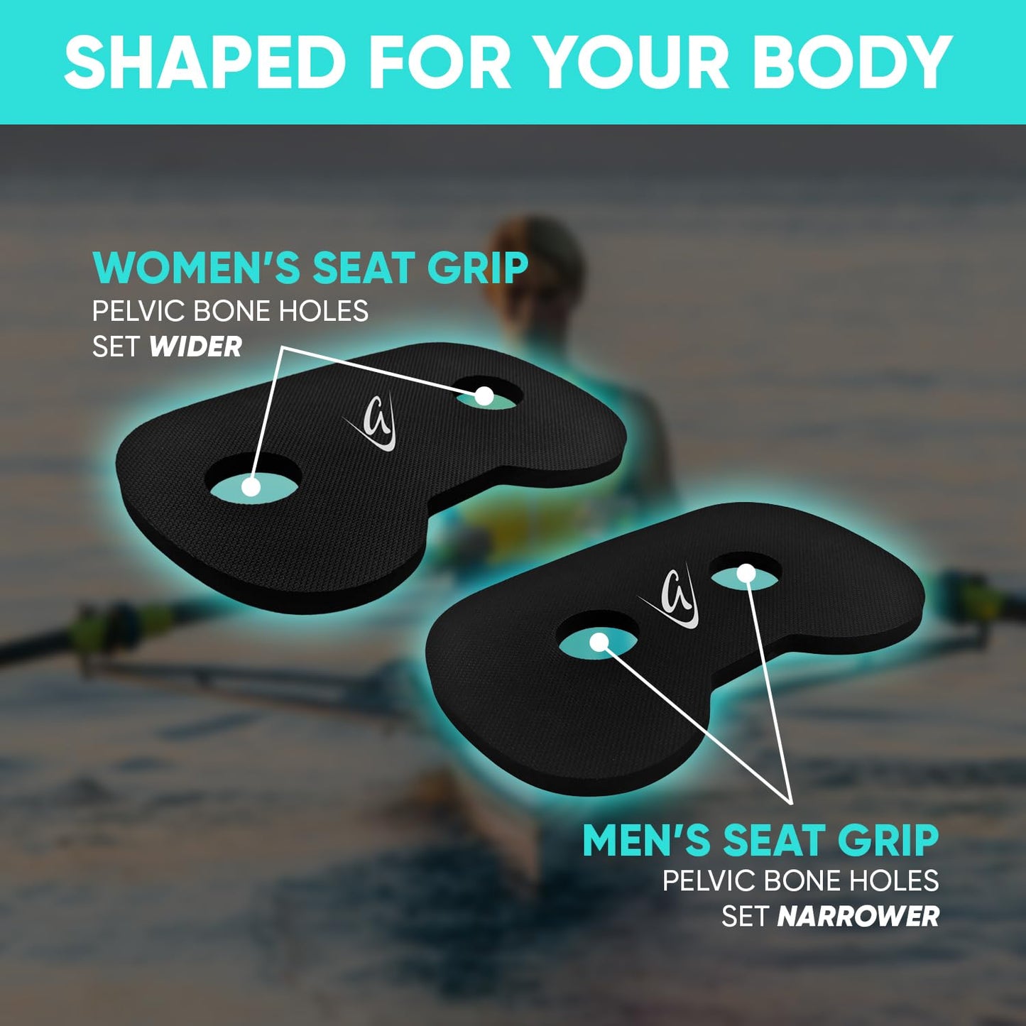Godfrey Women’s Rowing Seat Pad - 12mm Waterproof Non-Slip Rower Cushion for Concept2, Peloton, Hydrow & Water Rowers (Black)