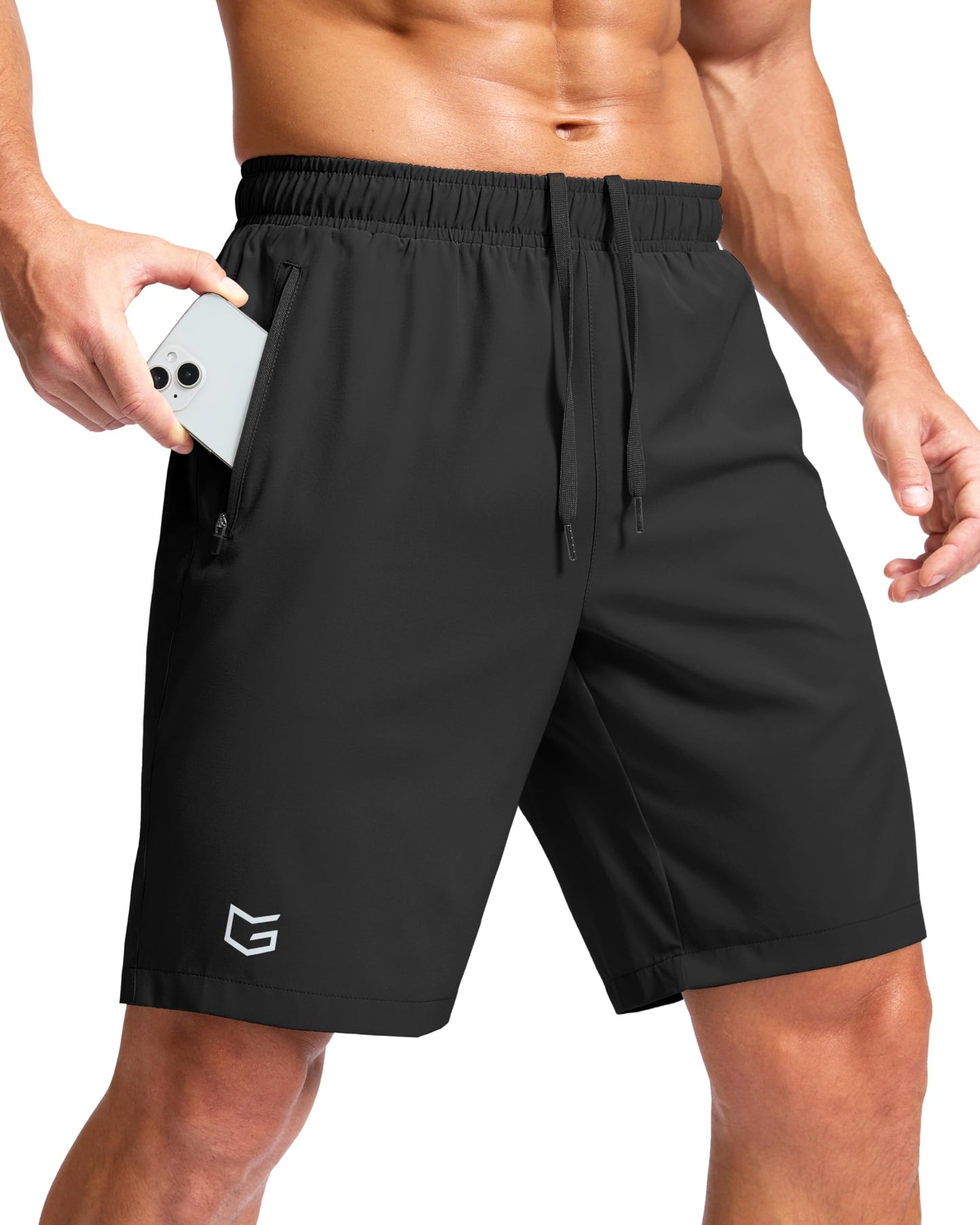 G Gradual Men's Athletic Running Shorts with Zipper Pockets Quick Dry 7"/ 5"/ 9" Workout Gym Shorts for Basketball Hiking(Black,9XXL)