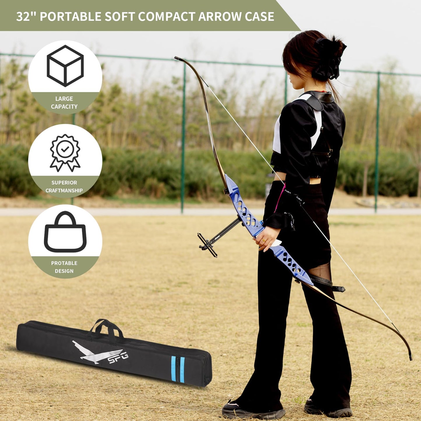 FENJANER Archery Arrow Case - 33"" Portable Soft Compact Arrow Box, Durable Lightweight Arrow Storage Quiver, Outdoor Hunting & Target Shooting Bag, Black