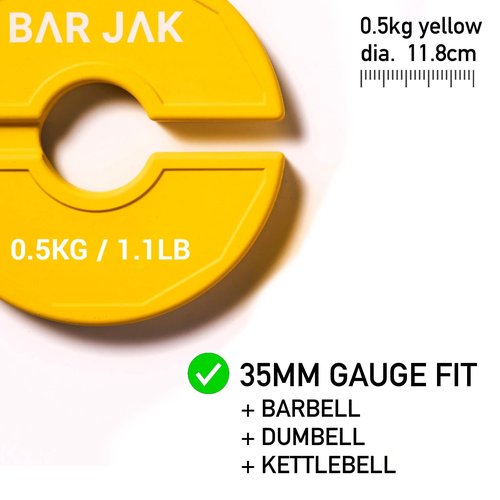 Bar Jak Micro Plates. 0.5 KG Weight Plate, x4 Pieces, Fractional Weight Plates, Dumbell Weights, Kettlebell weights Training.