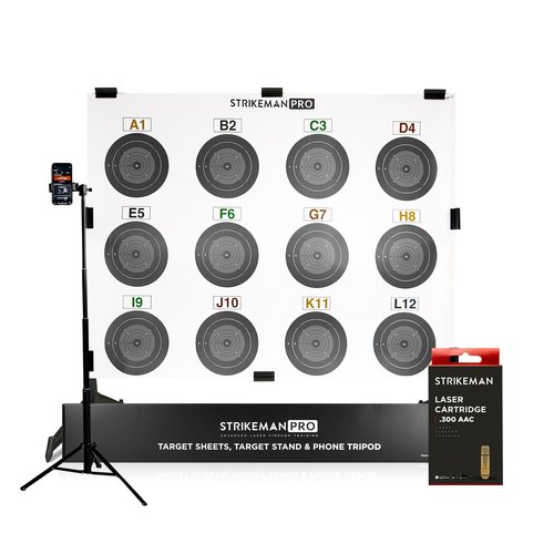 Strikeman Pro .300 AAC Rifle Advanced Dry-Fire Laser Training System – Target Shooting Practice Kit Includes Updated App Access (Need Subscription), Cartridge, 2 Target Sheets, Phone Holder