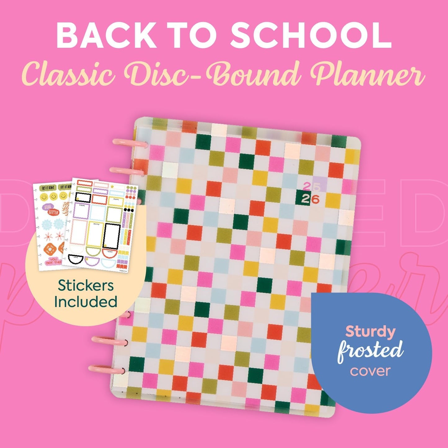 Happy Planner Disc-Bound 12-Month July 2025–June 2026 Planner with 3 Extra Months, Classic Size, Teacher Layout, Teacher Notes, 7" x 9.25”