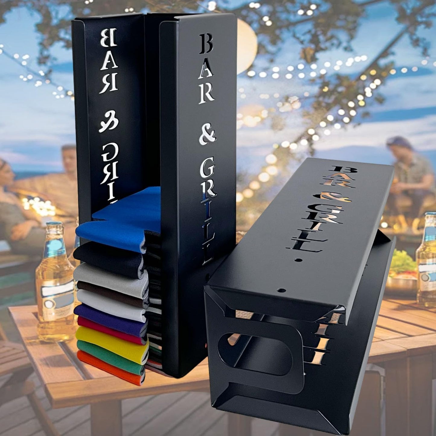 4"x4"x16"Can Cooler Holder with Bottle Opener, Beer Can Sleeves Storage Organizer and Dispenser for Home Family Bar, Metal (BAR)