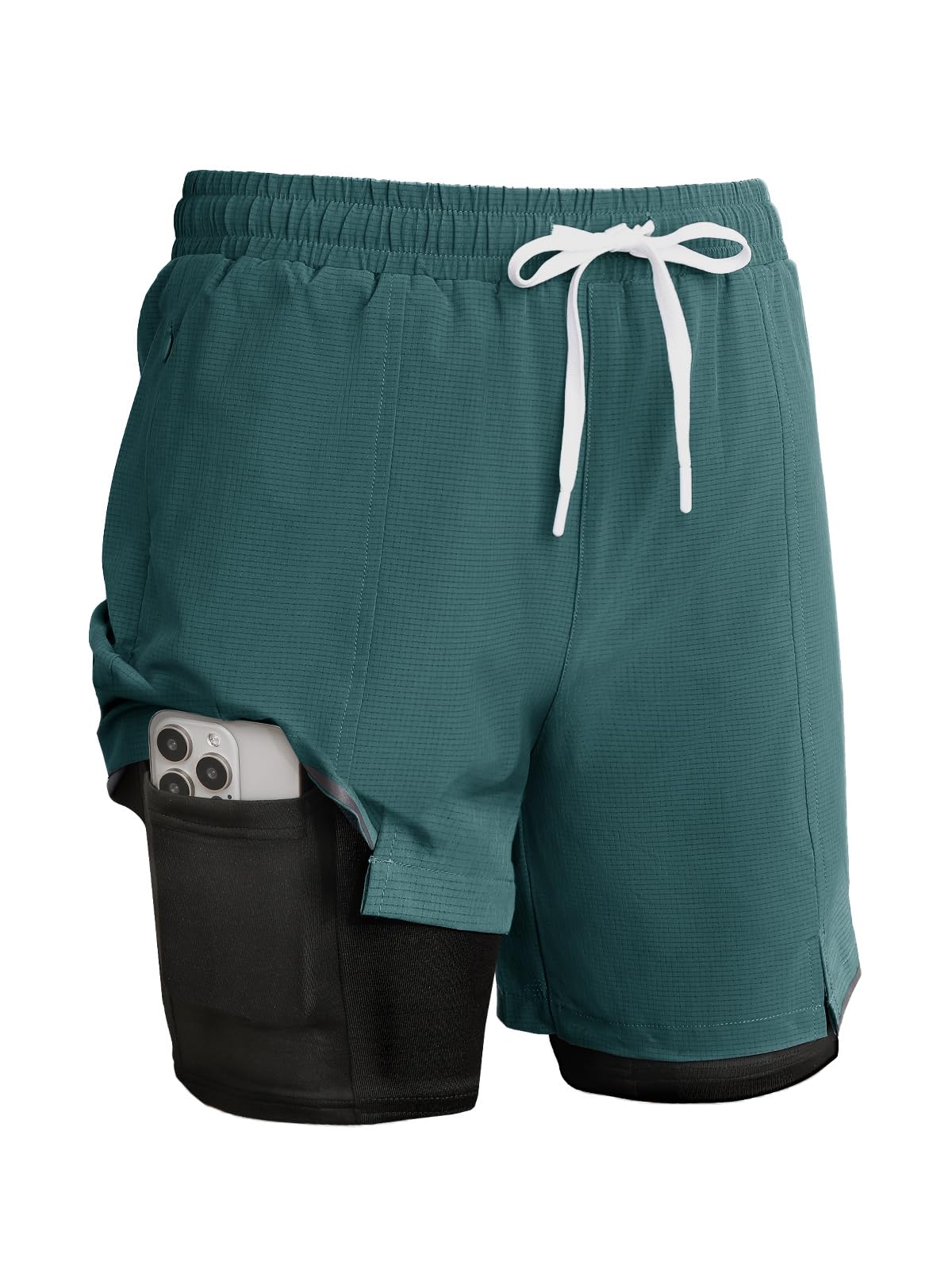 TXJ Sports Men's 2 in 1 Running Shorts 5" Athletic Workout Shorts for Men with Compression Liner Zip Pockets Gym Training Dark Green