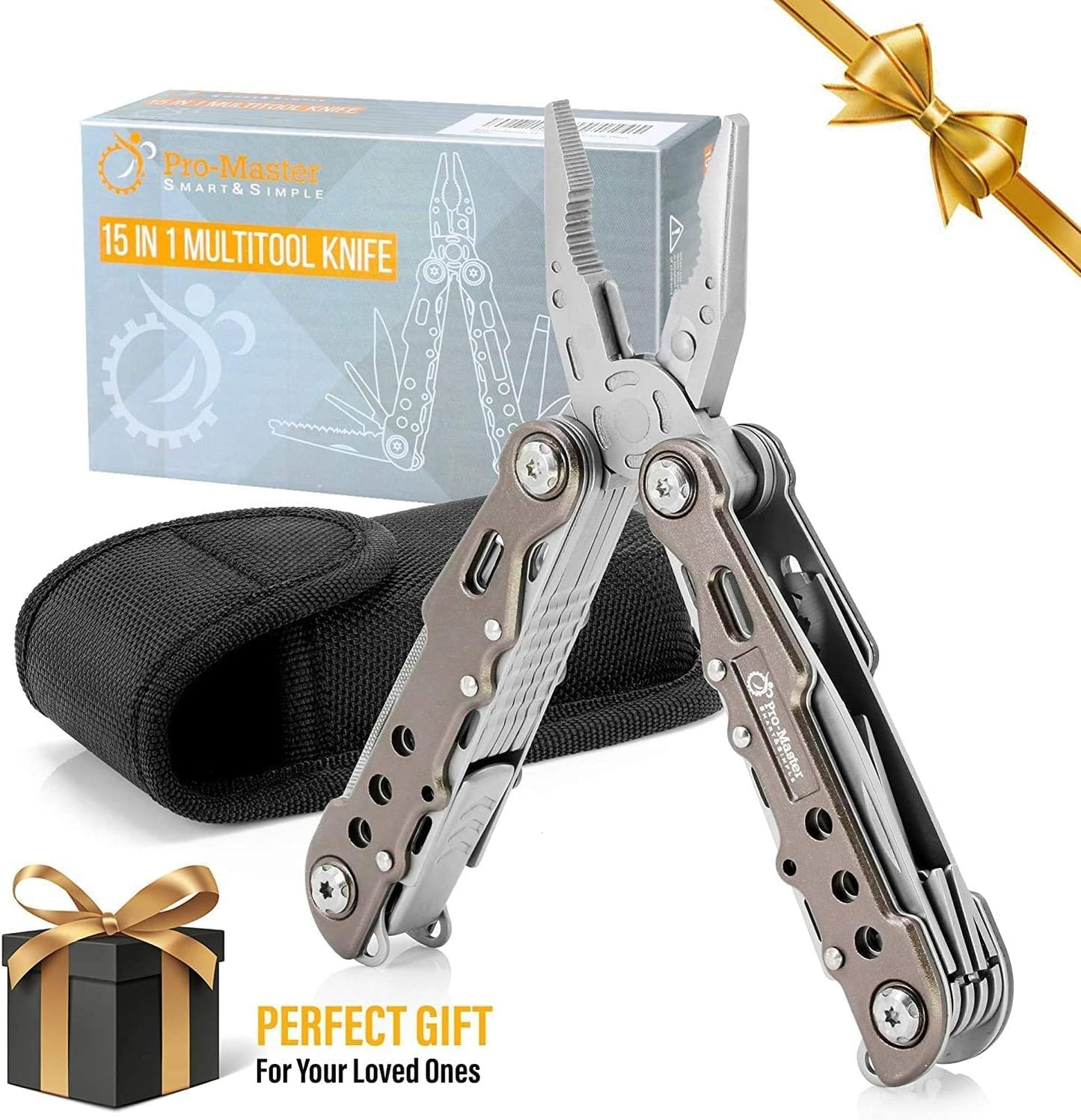 Multitool 15-in-1 with Safety-Locking, Stainless Steel Multi Tool Pliers, Functional Pocket Knife (EDC) for Outdoors, Camping, Hiking, Fishing, Simple Repir, Gift for Father, Husband Brother Boyfriend