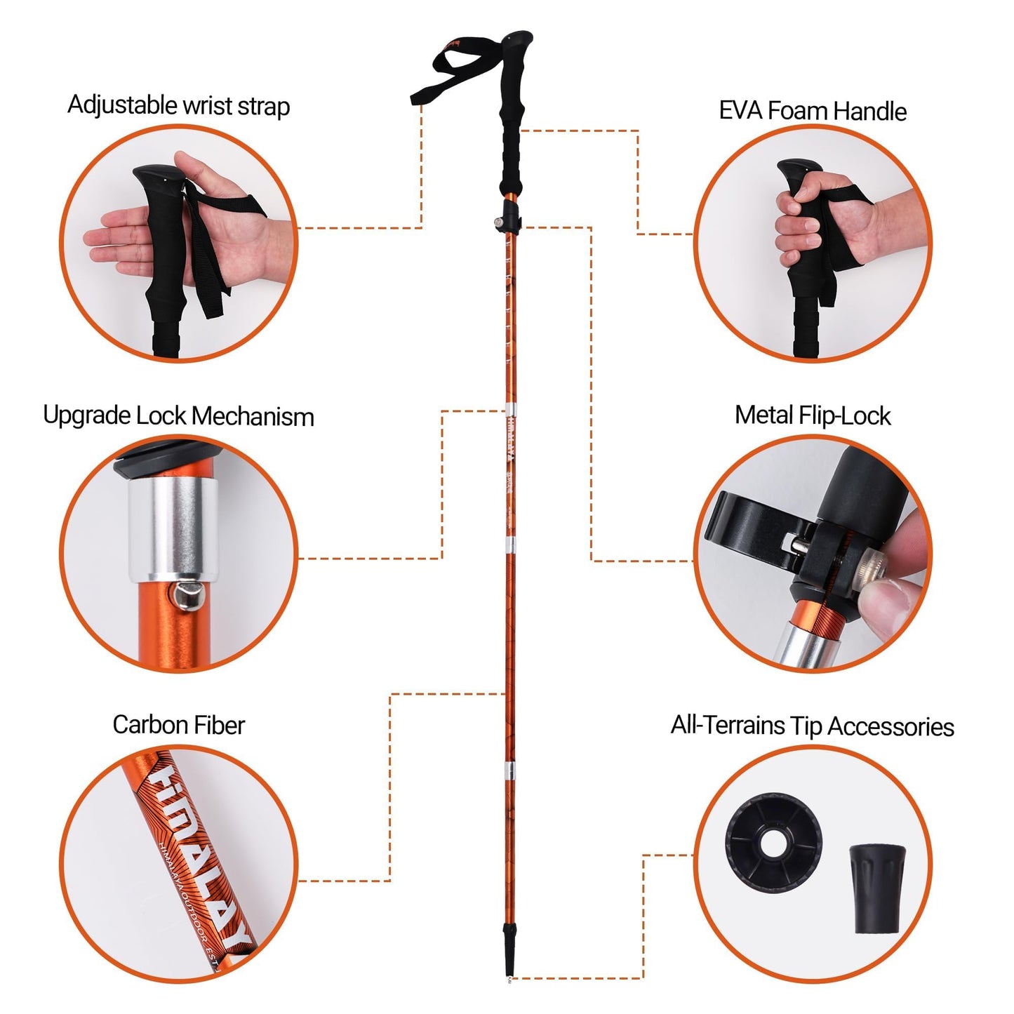 Aluminum Alloy Trekking Poles Collapsible Hiking Poles - Trekking Sticks with Quick Lock System Lightweight for Hiking, Camping
