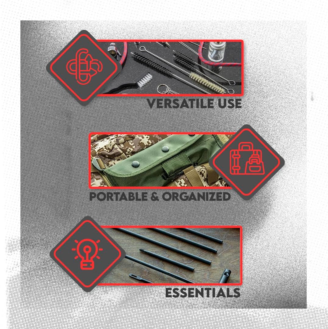 SE 10-Piece Rifle-Gun Cleaning Kit - Includes Brass Brushes, Rod Extenders, and Canvas Storage Pouch - GC16M