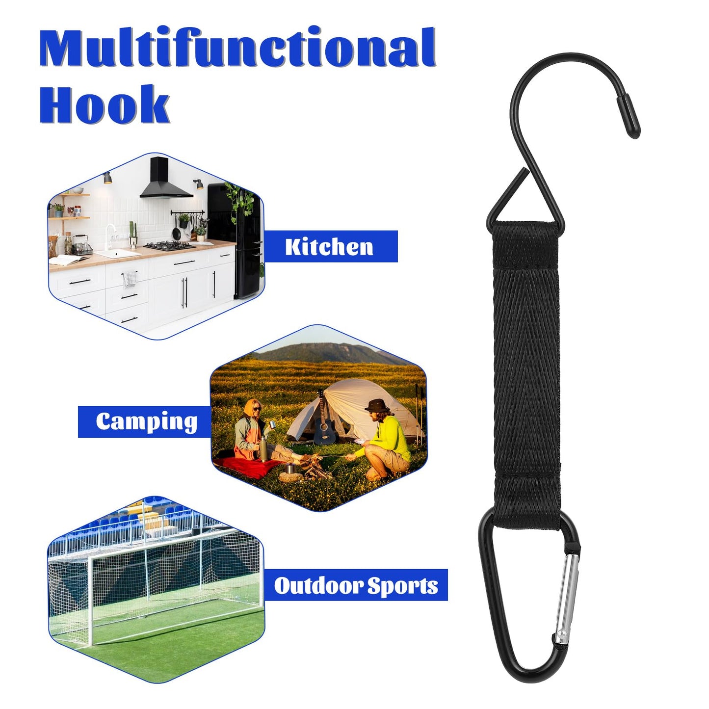 4 Pieces Fence Hooks for Baseball Tennis,Football Bag,Water Cup Backpack Nylon Safety Buckles Fence Hooks Multifunctional Hanging Buckles Metal Hooks for Softball Outdoor Sports Equipment