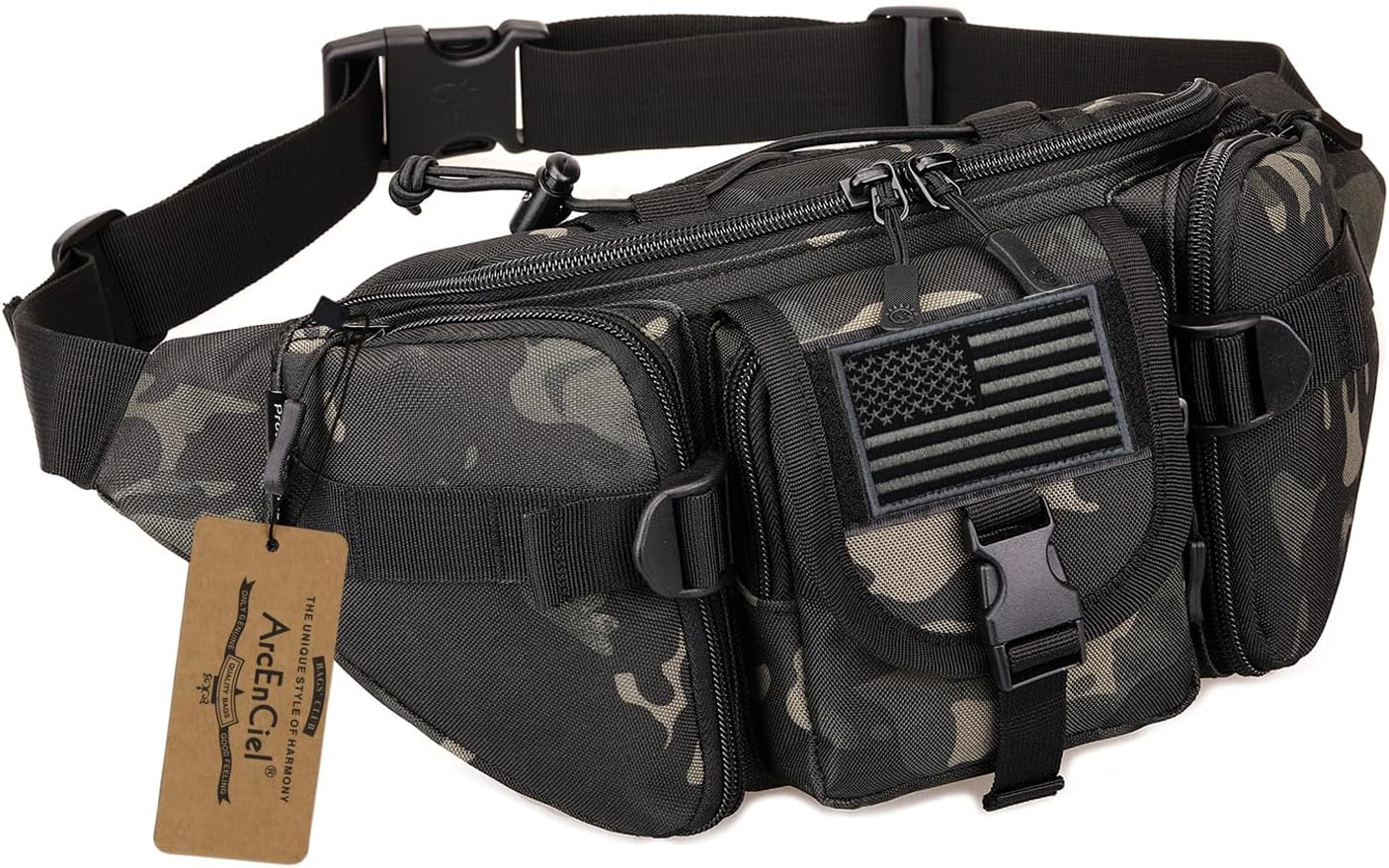 ArcEnCiel Tactical Fanny Pack for Men Waist Bag Hip Belt Outdoor Hiking Fishing Bumbag with Patch
