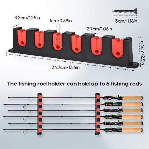 Axlksia Fishing Rod Holder Wall Mount, 1 Pair Fishing Pole Holders for Garage, Boats, 6 Fishing Rod Storage Racks