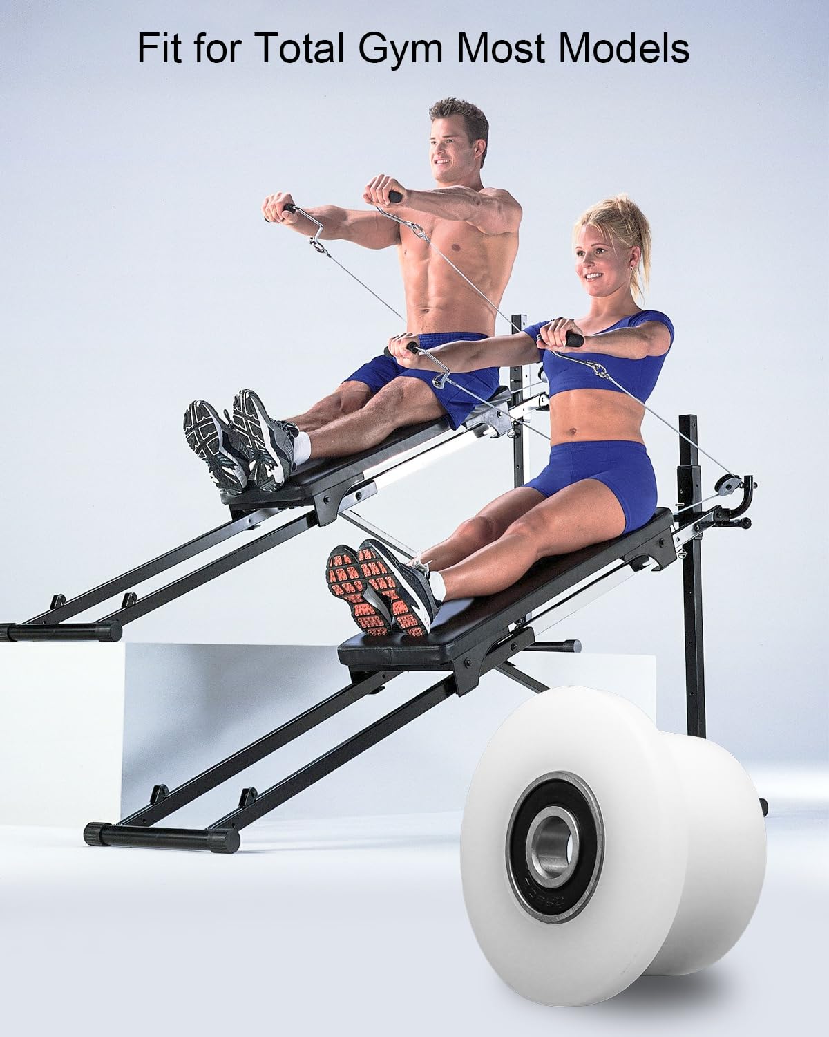 4 Pcs Machined Wheels/Rollers for Total Gym with 12 Gasket Fit for 1000 1100 1400 1500 1600 1700 1800 1900 Achieve Force Gold Max Pro Supra Supreme Ultima Ultra XLI Platinum and Plus Etc. 5/16”