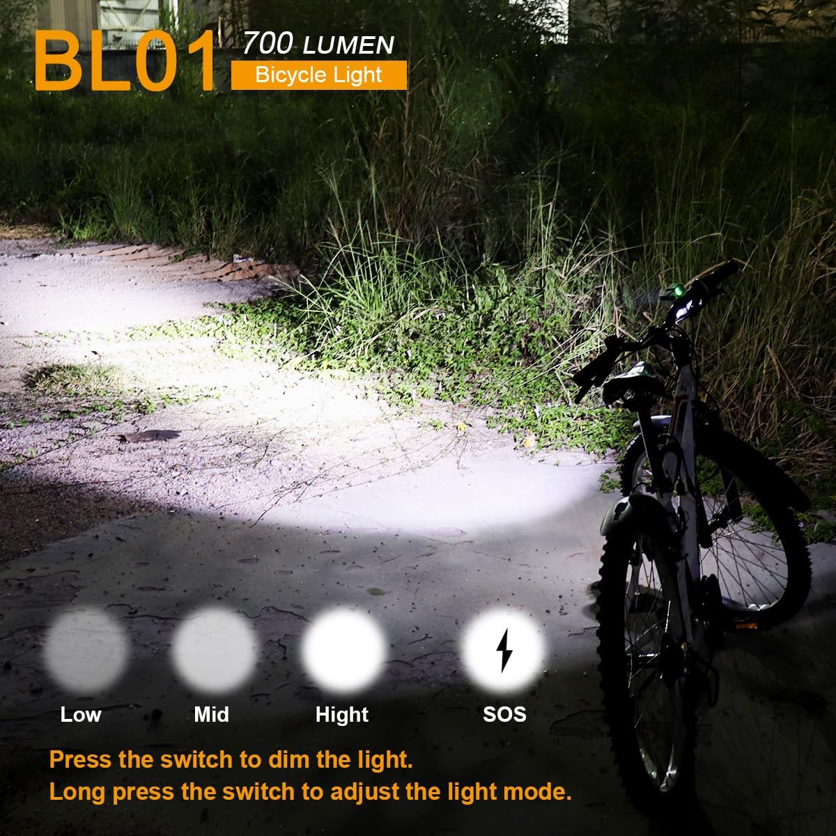 Waterproof 700 Lumens LED Bicycle Light 4 Modes Super Bright Bike Lamp Headlight + 8.4V Rechargeable Battery Pack + Charger for Camping, Cycling, Hiking, Riding