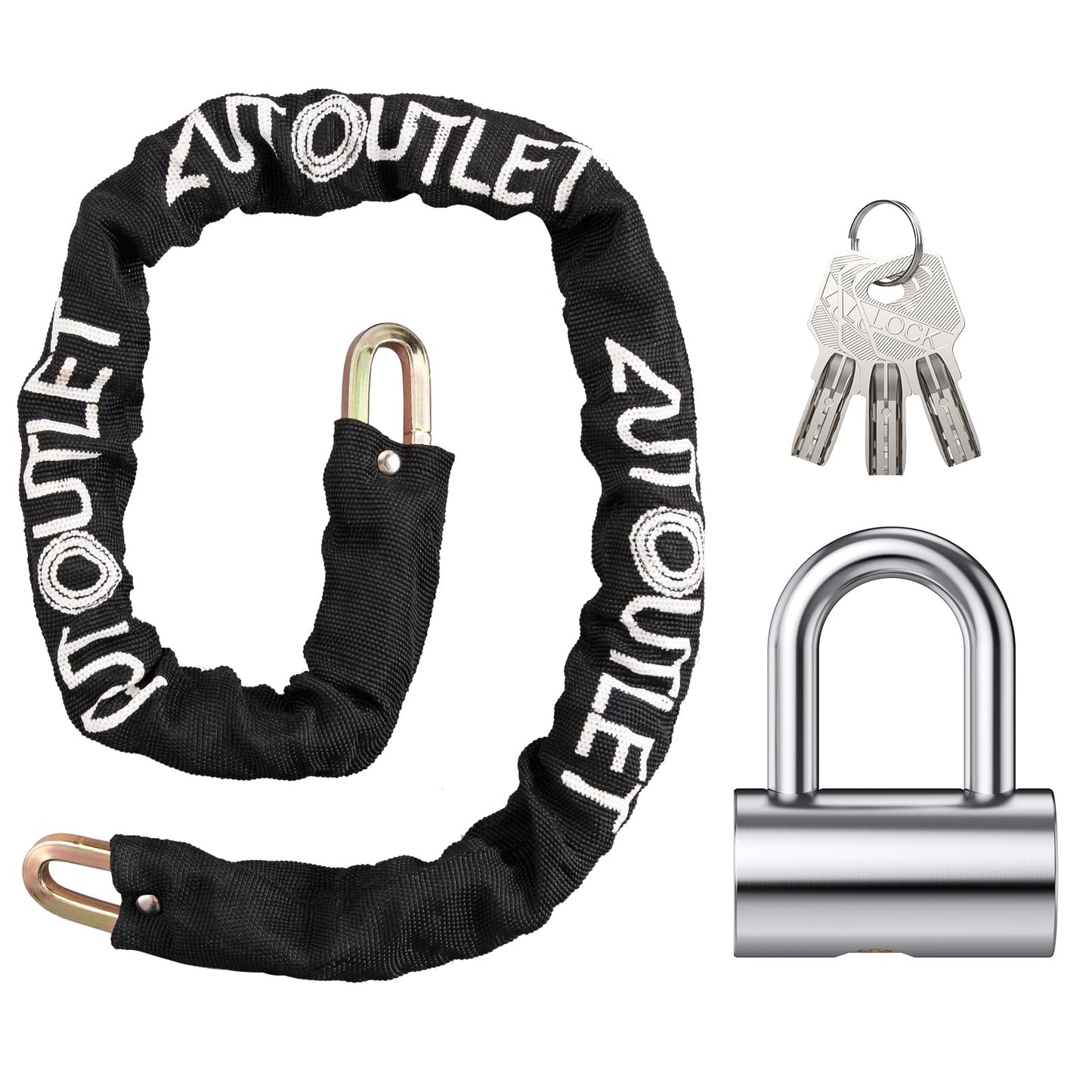 AUTOUTLET U-Lock Chain Lock, Full Metal U-Lock Chain Set with Crescent Copper Lock Cylinder for Motorcycle, Bicycle, and Trailer Security