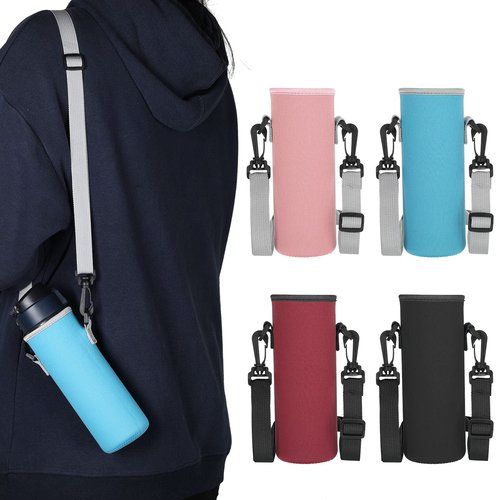 Zhehao 16 Pcs Neoprene Water Bottle Sleeve with Shoulder Strap Water Bottle Holder 32 oz Water Bottle Carrier Insulated Water Bottle Pouch Adjustable Water Bottle Sling Bag for Boys Girls (Multicolor)
