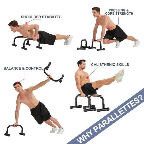 YOKELE Push Up Bar - No Wobbling Parallettes Bars & Pushup Handles Handstands, L-Sit, Planche, Core Training, Home Gym Workouts, Dip Bar - Calisthenics Equipment for Home, 660LBS (Black)