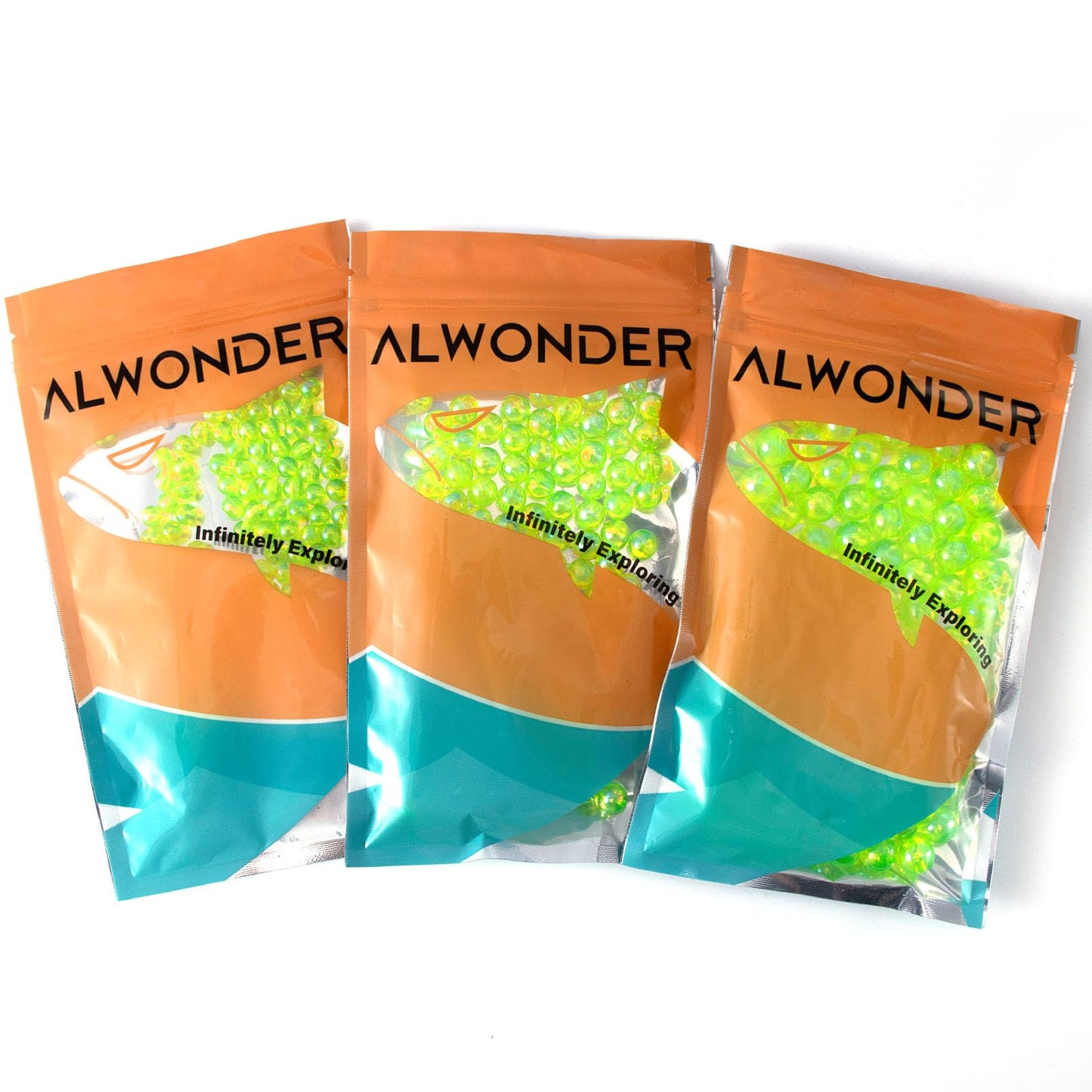 Alwonder 100-Pack Fishing Beads Holographic Beads for Fishing Rigs Lures Salmon Trout Steelhead Fish Bead Saltwater Freshwater Assorted Size 8mm Chartreuse