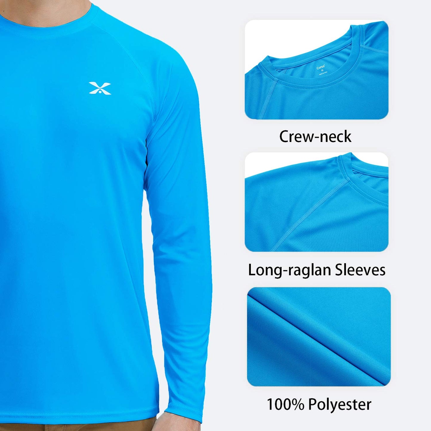 Men's UPF 50+ Sun Protection Long Sleeve T-Shirt, Blue, M
