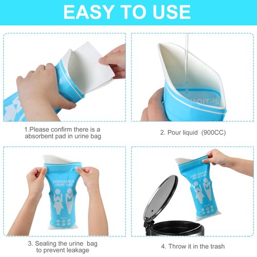Ymiumre 10 PCS Disposable Urine Bag, 900ML Emergency Portable Pee Bags for Travel for Women/Men, Emergency Urinal Bag for Camping, Traffic Jams, Pregnant, Patient, Kids