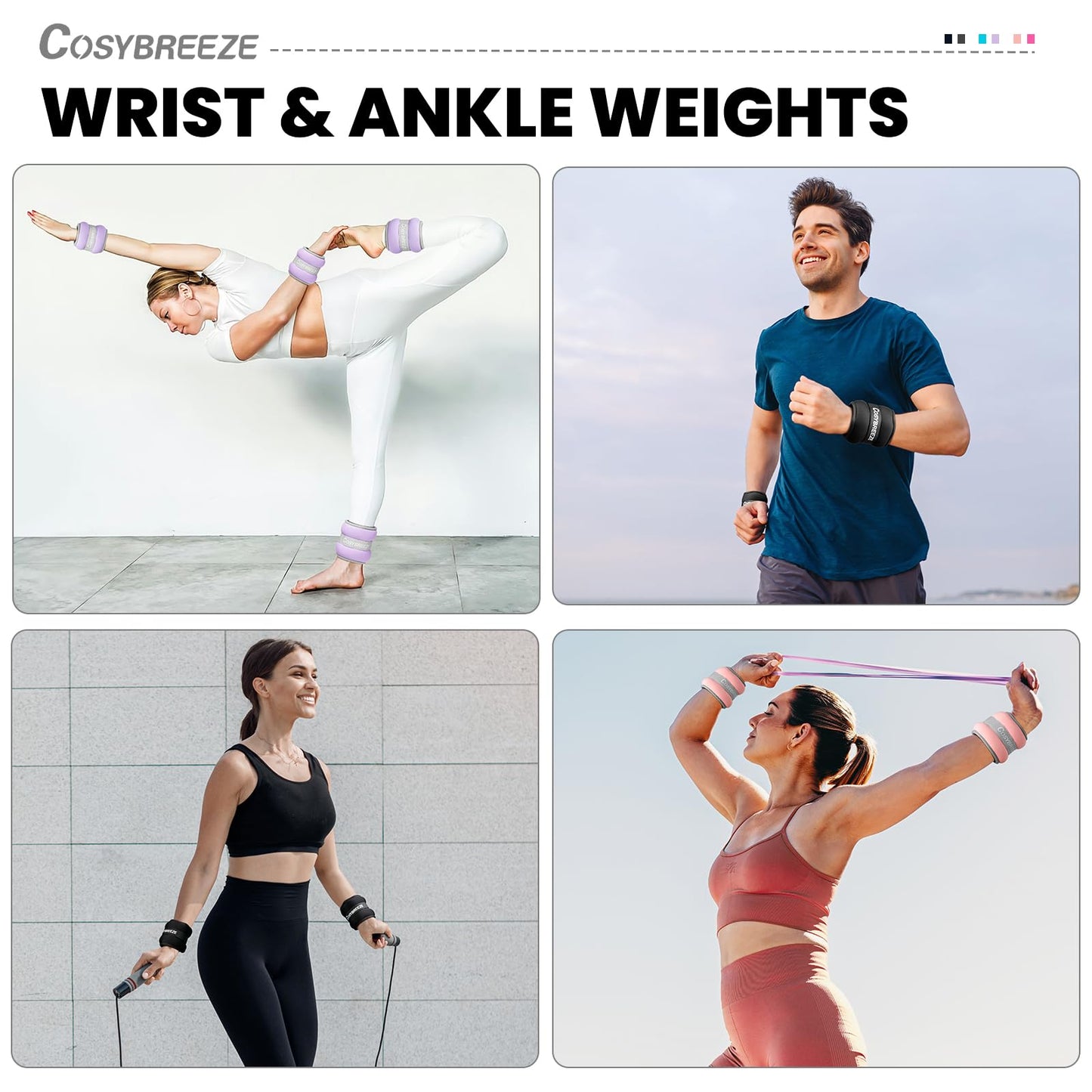 Ankle Weights 2LB 1 Pair Wrist Leg Arm Weights for Women Men, Strength Weighted for Walking, Running, Jogging, Fitness, Gym Workout - Black