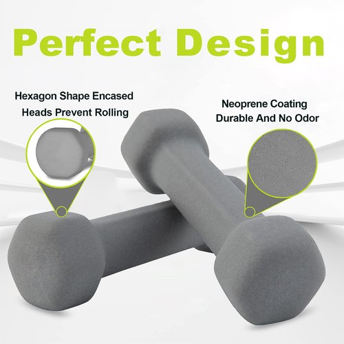 Saorzon Dumbbells Set of 2 Exercise Fitness Dumbbell for Home Gym Free Weights Hand Hex Dumb Bells Gray 1LB