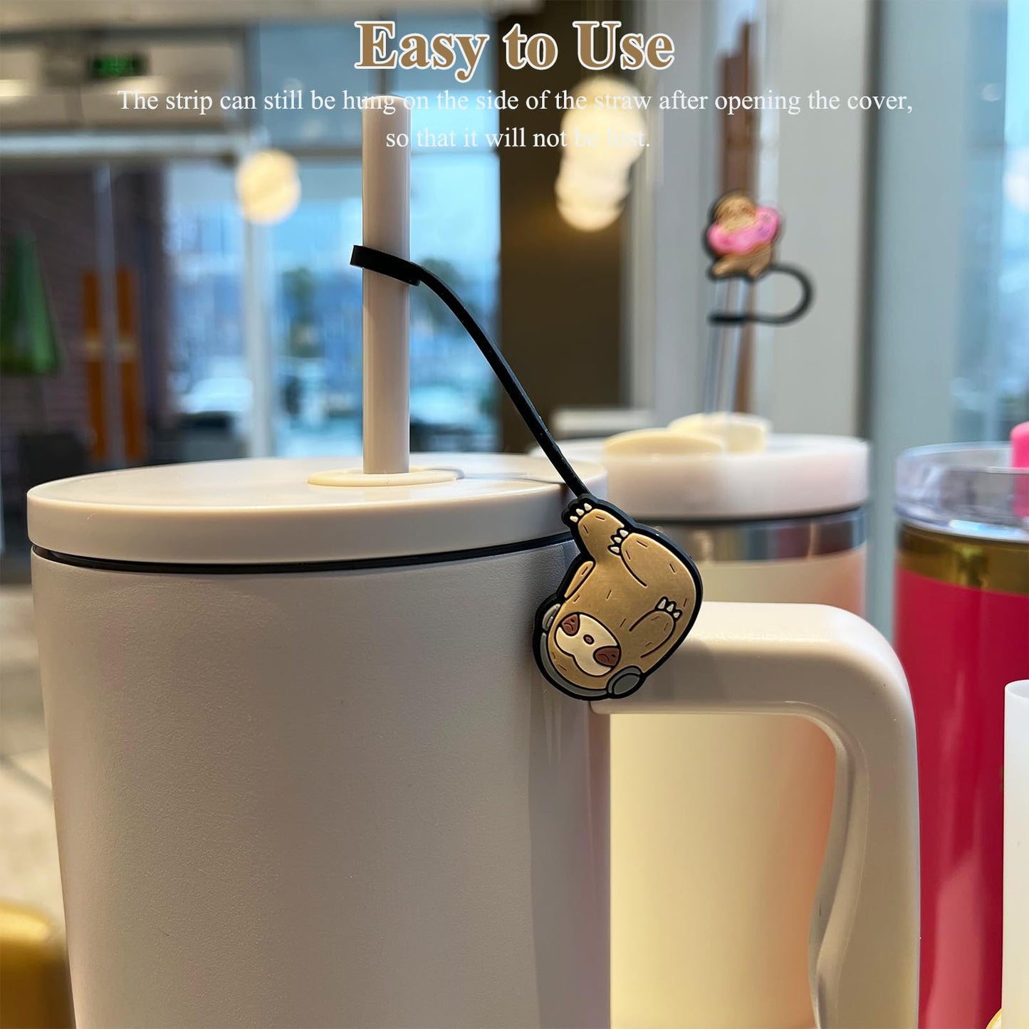 Amreich Sloth Straw Topper for Simple Modern, 6 PCS Silicone Straw Cover Cap for Hydro Flask Tumblers, Animal Silicone Dust-proof Straws Cap Accessories for Home Office Straws Cups