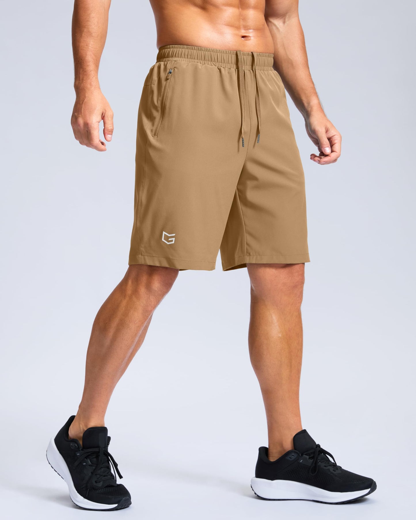 G Gradual Men's Athletic Running Shorts with Zipper Pockets Quick Dry 7"/ 5"/ 9" Workout Gym Shorts for Basketball Hiking(Dark Khaki,9M)