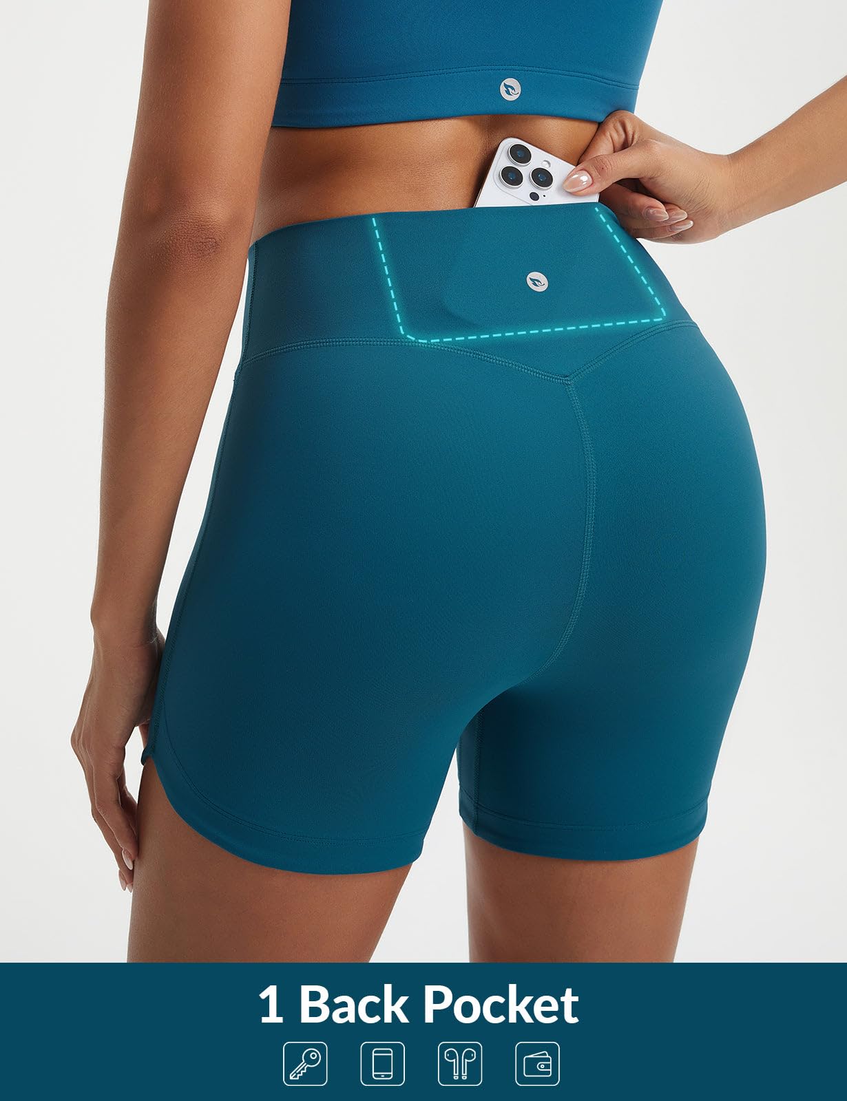 baleaf Womens 5" Biker Shorts High Waisted Workout Spandex Short Tummy Control Gym Yoga Athletic with Pocket Blue M