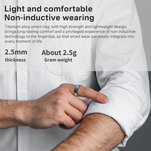 Tulbeys Smart Ring for Men & Women - 5ATM Waterproof, Health & Fitness Tracker, Heart Rate Monitor, Hand Gesture Brush Tiktok, Titanium Alloy Smart Rings for iOS/Android(DeepGray #8)