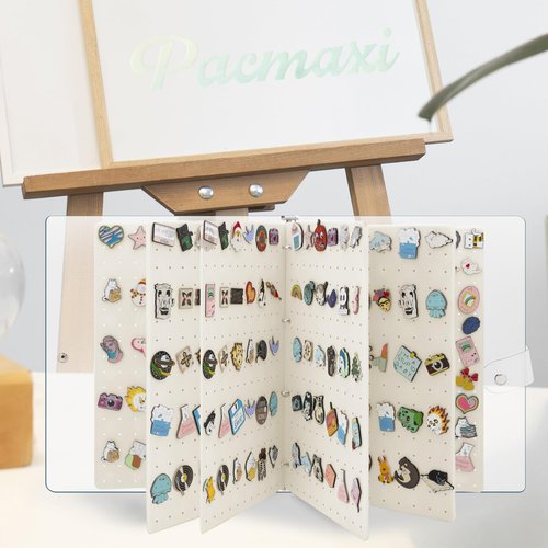 PACMAXI A4 Enamel Pin Display Book Organizer-300 Pin Capacity, Clear PVC Cover, Creative Pin Collection, Portable Pin Trading Book (White-6 page)