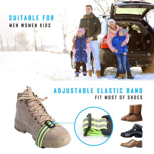 MATTISAM Ice Cleats, Highly Elastic Traction Cleats Grippers with Storage Bag, Rotatable Mid-Sole Studded Traction Boots Shoes Bands, Anti Slip Ice Snow Grips Crampons for Walking Jogging Hiking