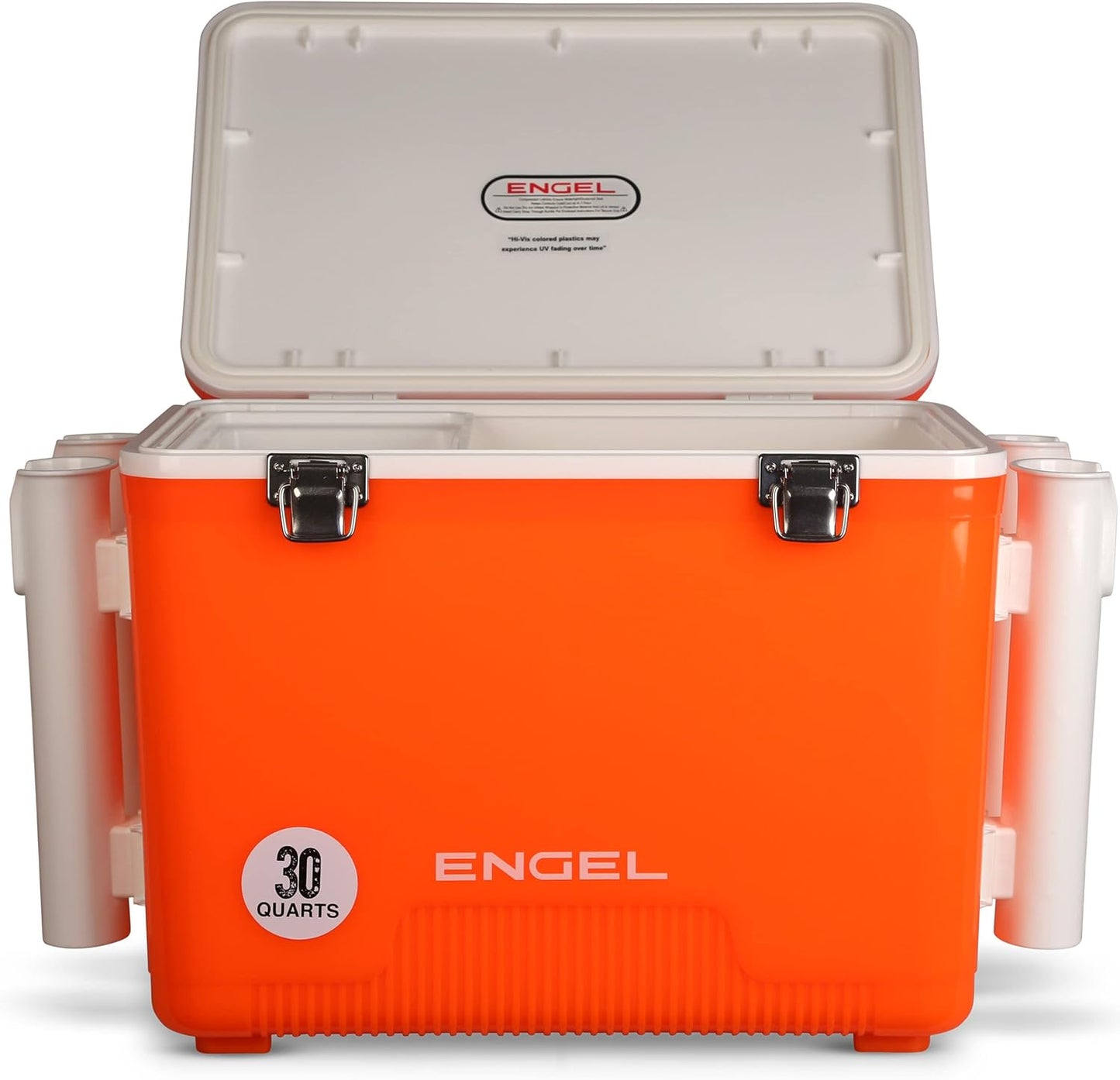 Engel UC30 30qt Leak-Proof, Air Tight, Fishing Drybox Cooler with Built-in Fishing Rod Holders, Also Makes The Perfect Hard Shell Lunchbox for Men and Women in White