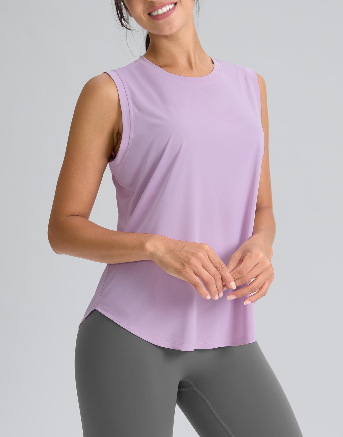 SANTINY Women's Sleeveless Workout Tops Breathable Lightweight Active Tennis Yoga Shirts Athletic Running Tank Tops for Women (Purple_M)