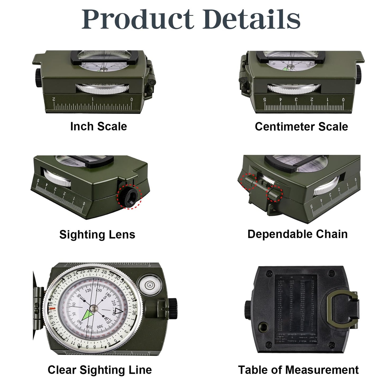 Aosdc Compass Hiking Compass - Navigation, Pocket, Waterproof, Shockproof, Military - Hiking, Climbing, Biking, Exploring, Geology, Outdoor Activities