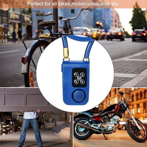 Chain Lock for Bike with Alarm, Y787 Smart Alarm Lock Waterproof AntiTheft Motorcycle Chain Lock for Scooter/Stroller/Gate Blue