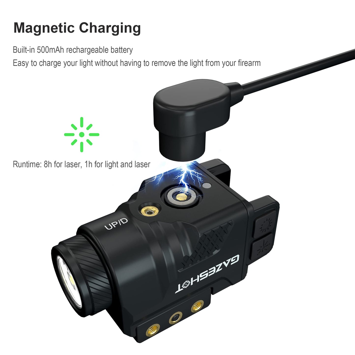 GAZESHOT Mini 700 Lumen Pistol Light Laser Combo Weapon Light Tactical Flashlights, Magnetic USB Rechargeable with Green Beam and Strobe Mode for GL Glock and Picatinny Rail
